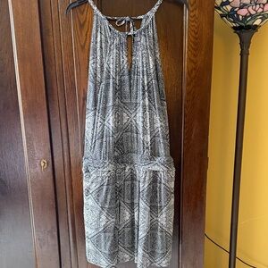 Geometric Black & White Bandeaux with Overlay Halter Dress